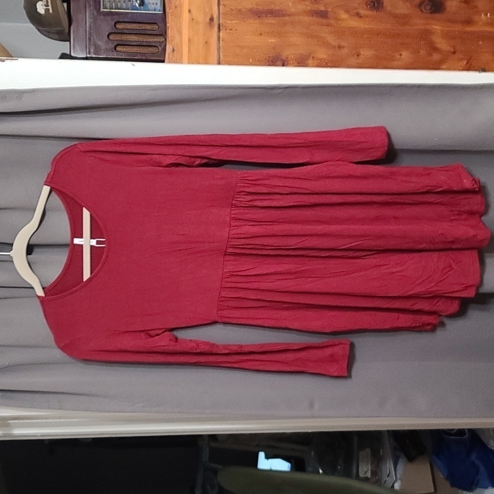 NWT‎ Longyuan Womens  Dress Burgandy Lightweight Comfy Stretch Pockets Sz M